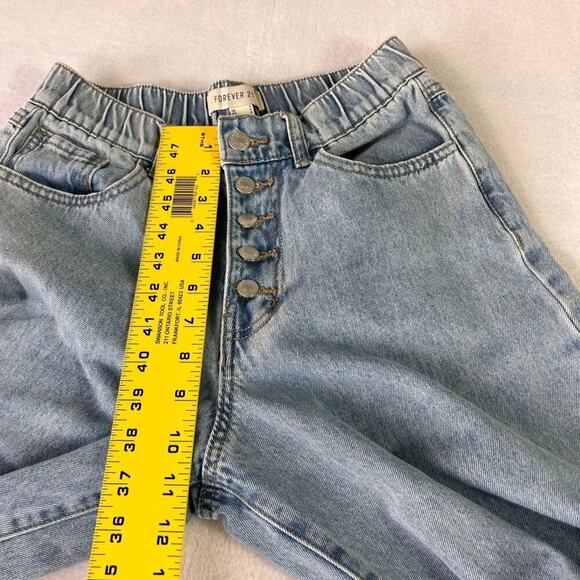 Forever 21 Jeans Women's Light Wash Wide Leg High Rise Exposed Buttons Elastic - Picture 8 of 15